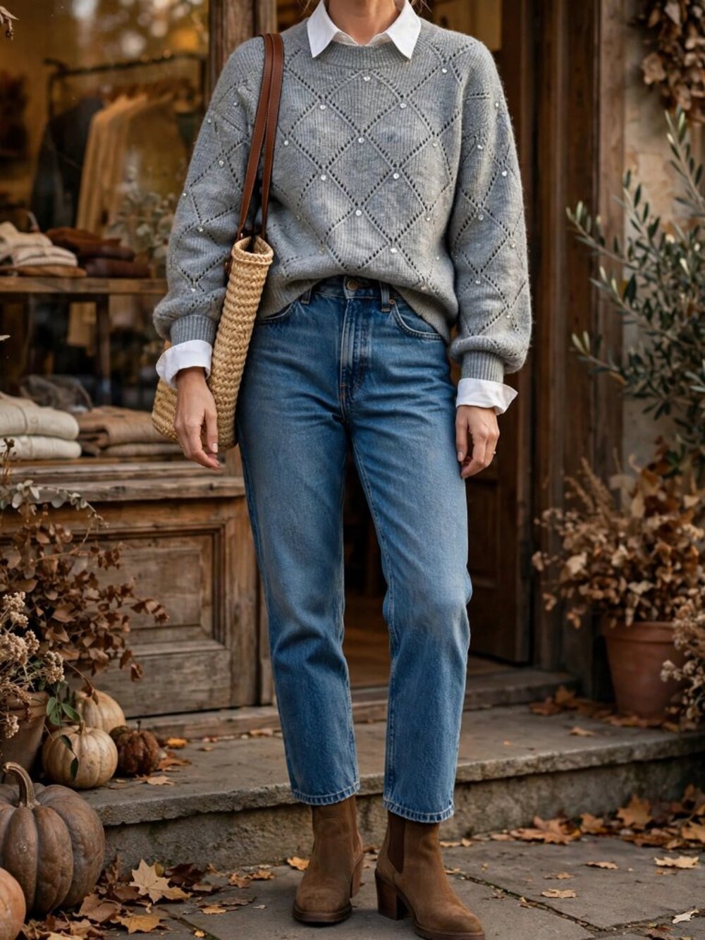 Women's Gray Knit Sweater Size M Cozy Fall Winter